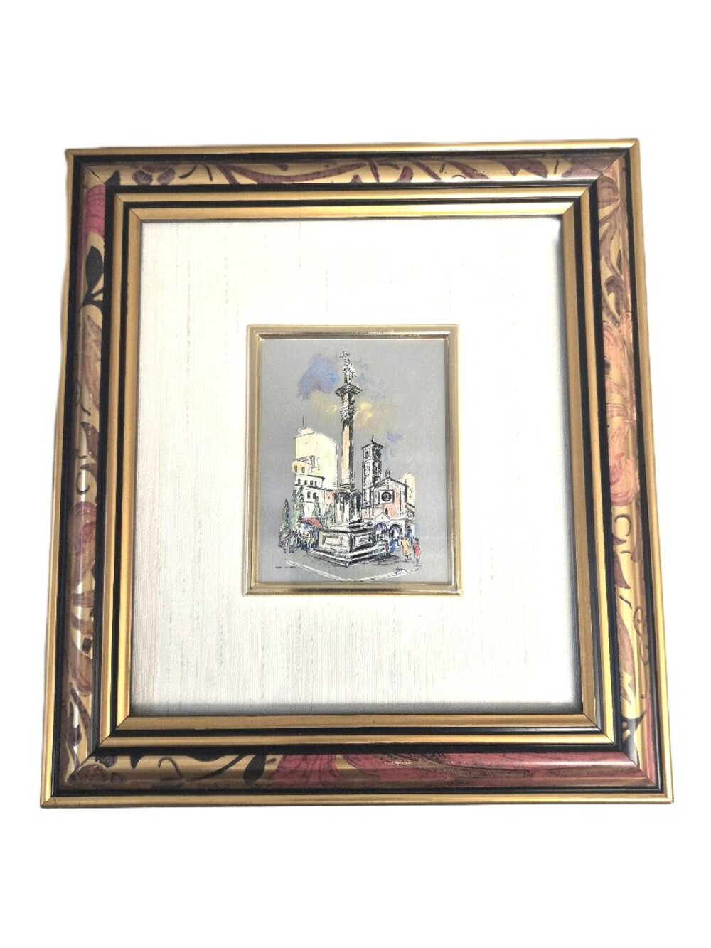 VTG Colonna del Verziere Milan Italy Lithograph Silver Leaf Framed Mid-Century